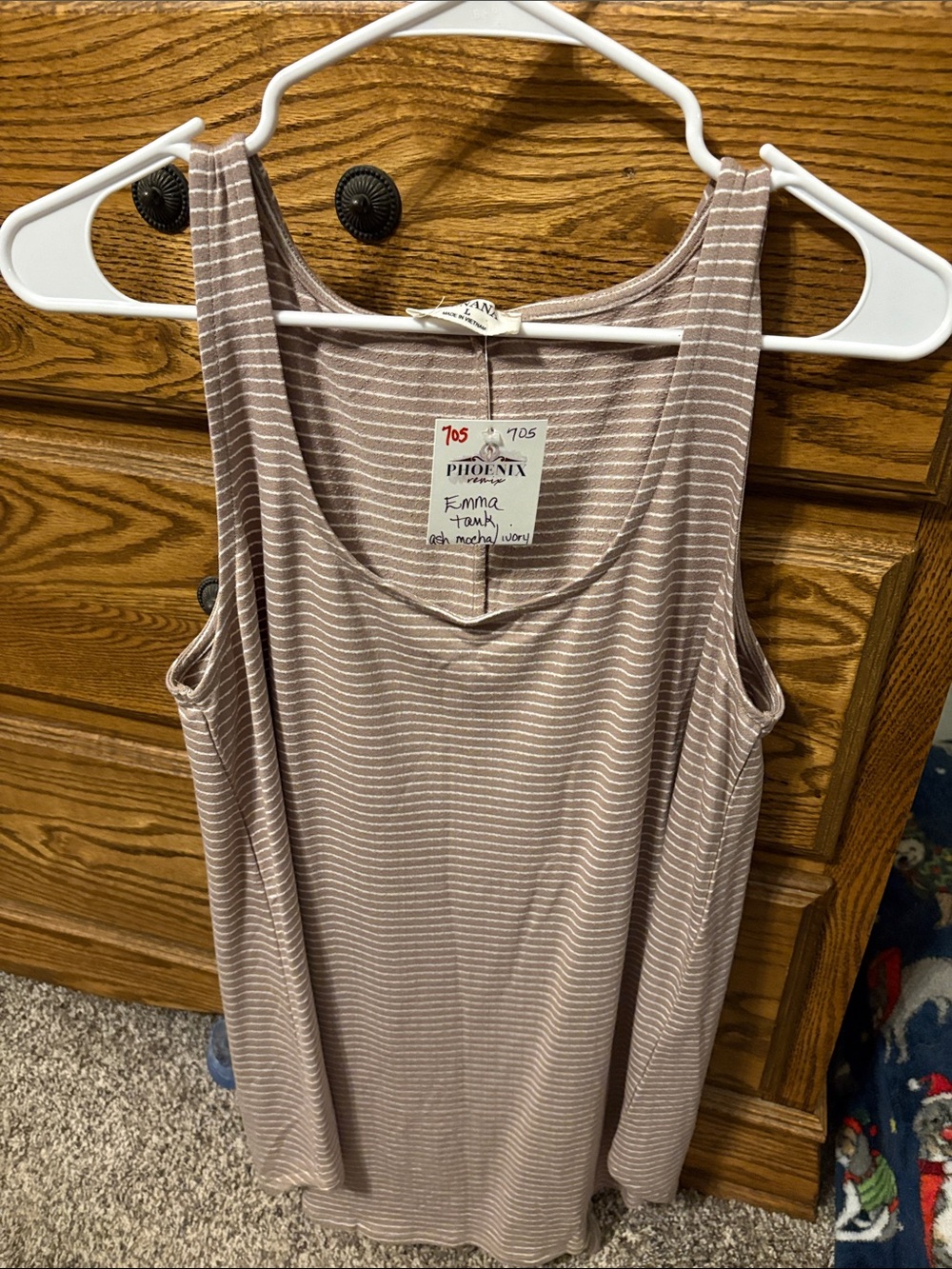 Zenana Outfitters Striped Tank Top in Taupe and White